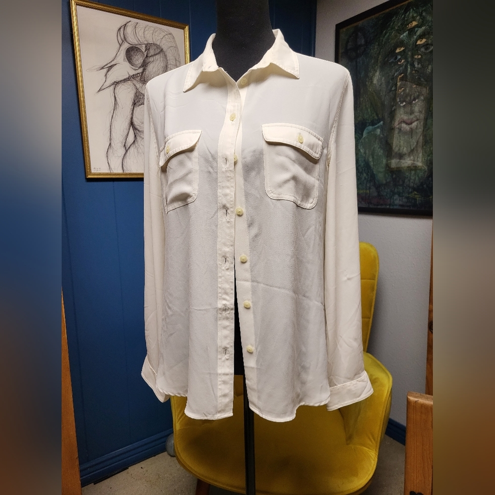 LOFT Button Sheer Blouse Size M